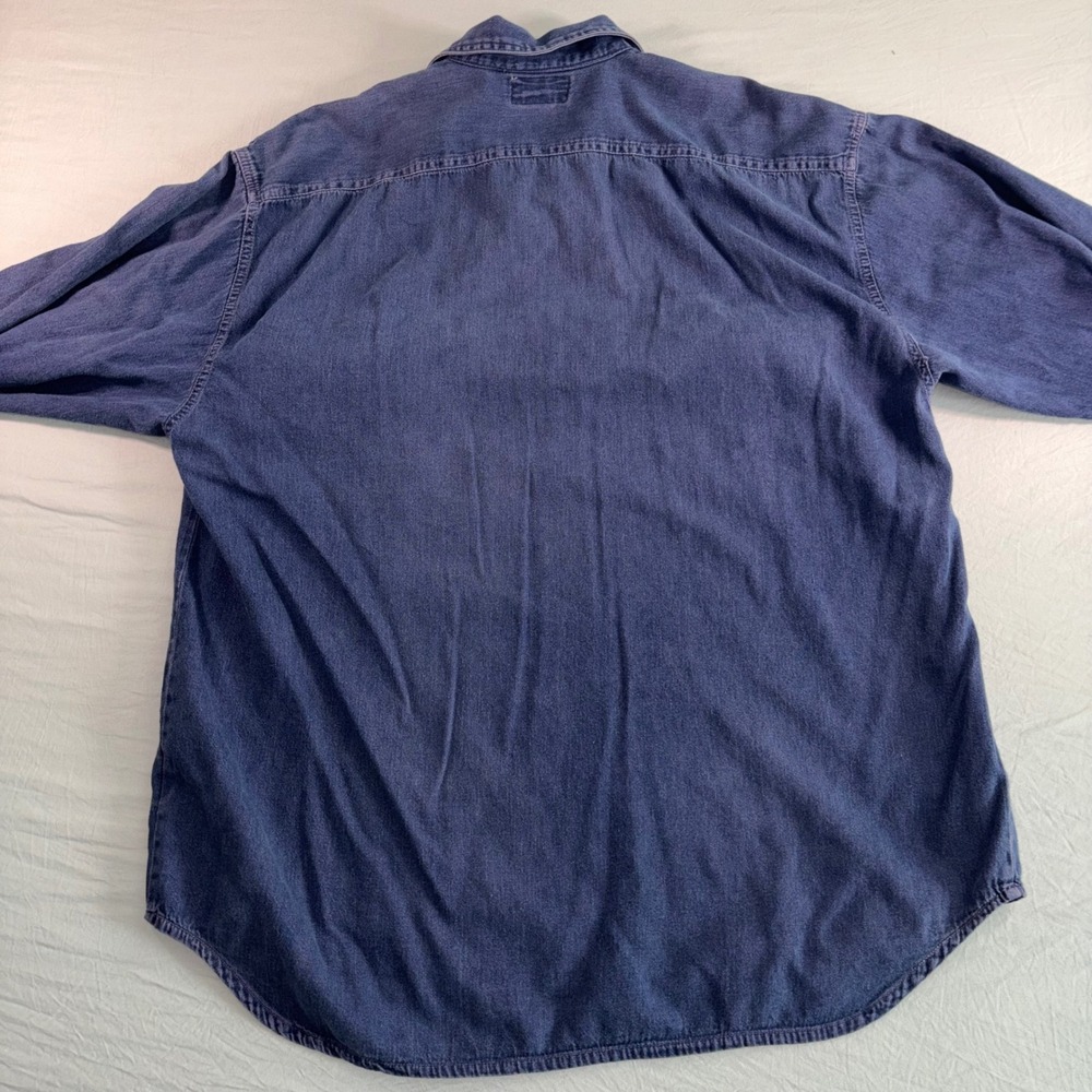 Unionbay Mens Vintage Denim Quarter Zip Pullover Shirt Blue Large Cotton 90s - Picture 2 of 9